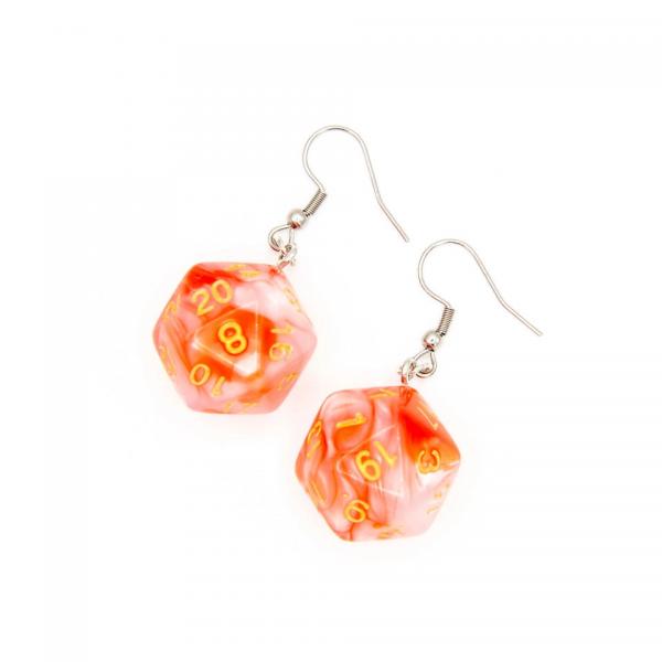 D20 Dice Earrings | Orange & Pink Swirl | D&D Jewelry