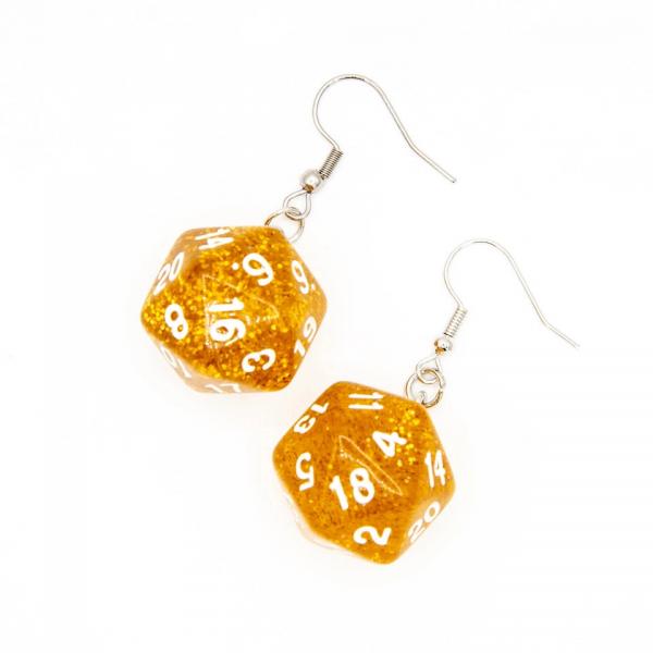 D20 Dice Earrings | Gold Sparkle | D&D Jewelry