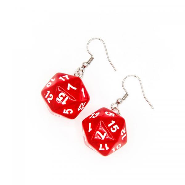 D20 Dice Earrings | Transparent Red | D&D Jewelry