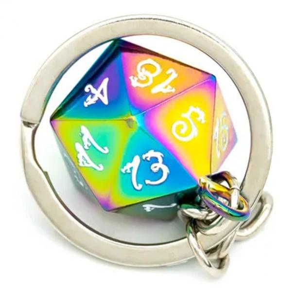 Keyring: Rainbow Polished Metal D20 Dice for D&D