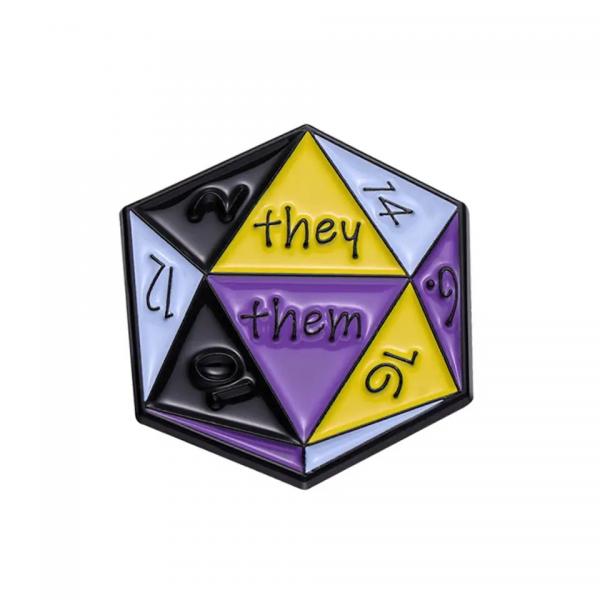 D20 They Them Pin Badge | D&D RPG Accessory