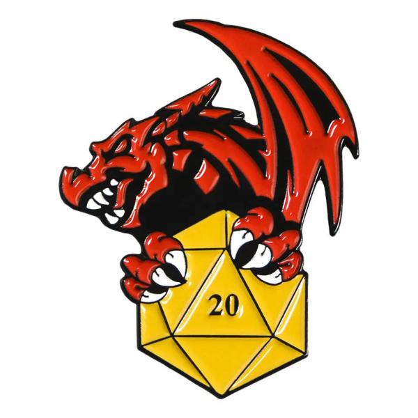 D20 Dragon Pin Badge | D&D RPG Accessory