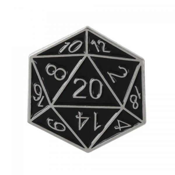 D20 Pin Badge | Black & Silver | D&D RPG Accessory