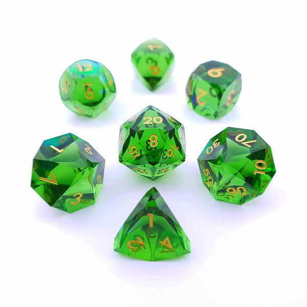 Verdant Prism | Diamond Cut Sharp Edge Resin | 7 Piece Dice Set