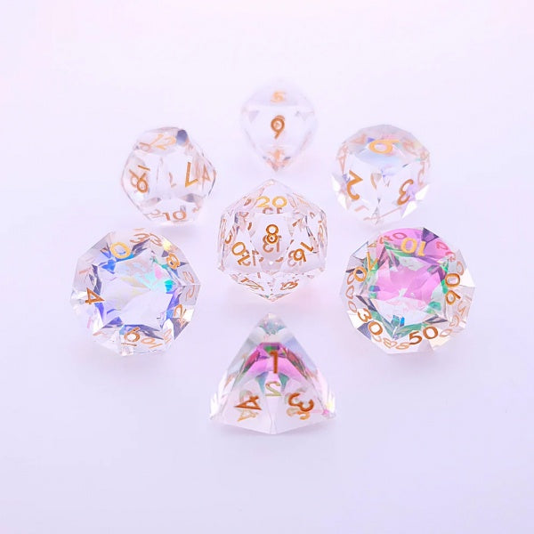 Planar Prism | Diamond Cut Sharp Edge Resin | 7 Piece Dice Set