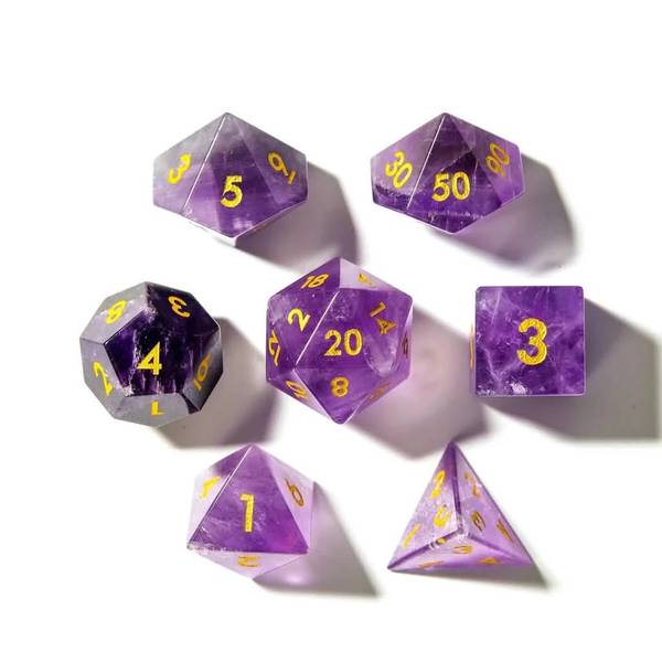 Amethyst | Natural Gemstone Dice | 7- Polyhedral Set