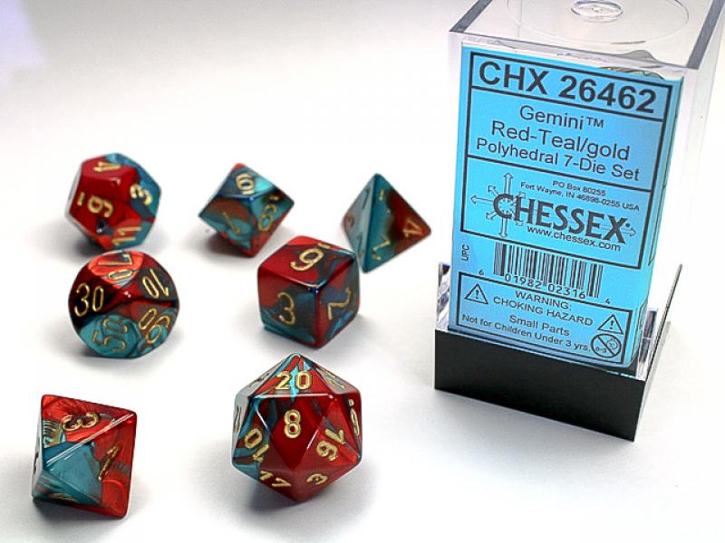 Poly Dice Set (7): Gemini Red-Teal/Gold