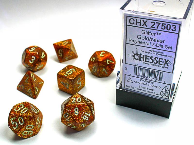 Poly Dice Set (7): Glitter Gold/Silver