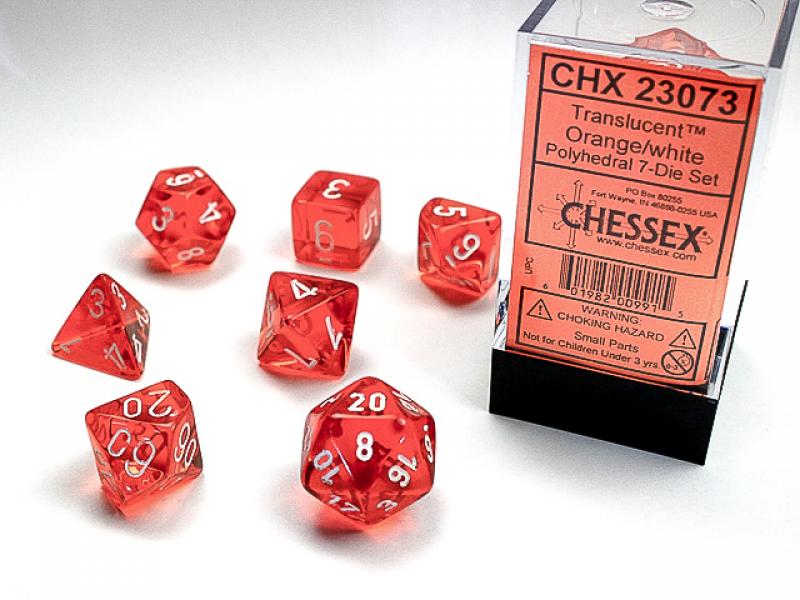 Poly Dice Set (7): Translucent Orange/White