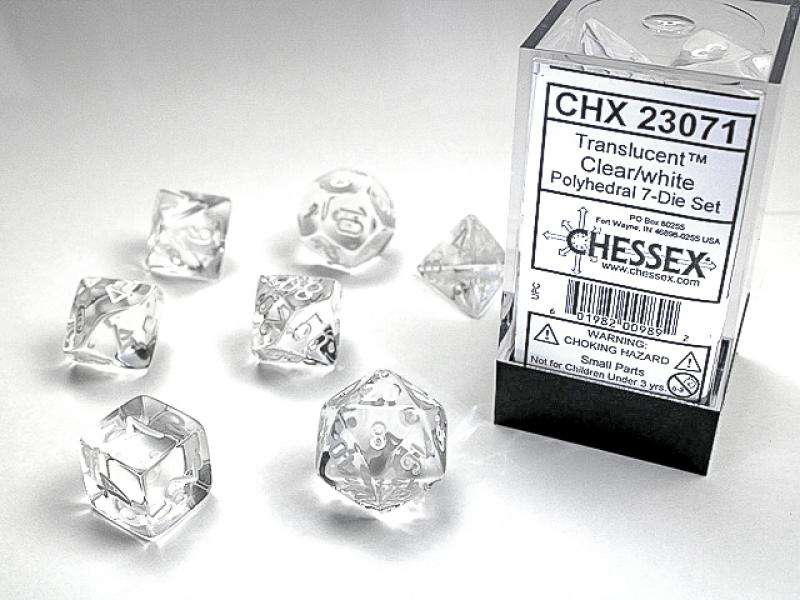 Poly Dice Set (7): Translucent Clear/White
