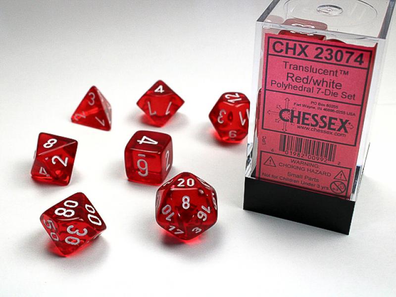 Poly Dice Set (7): Translucent Red/White
