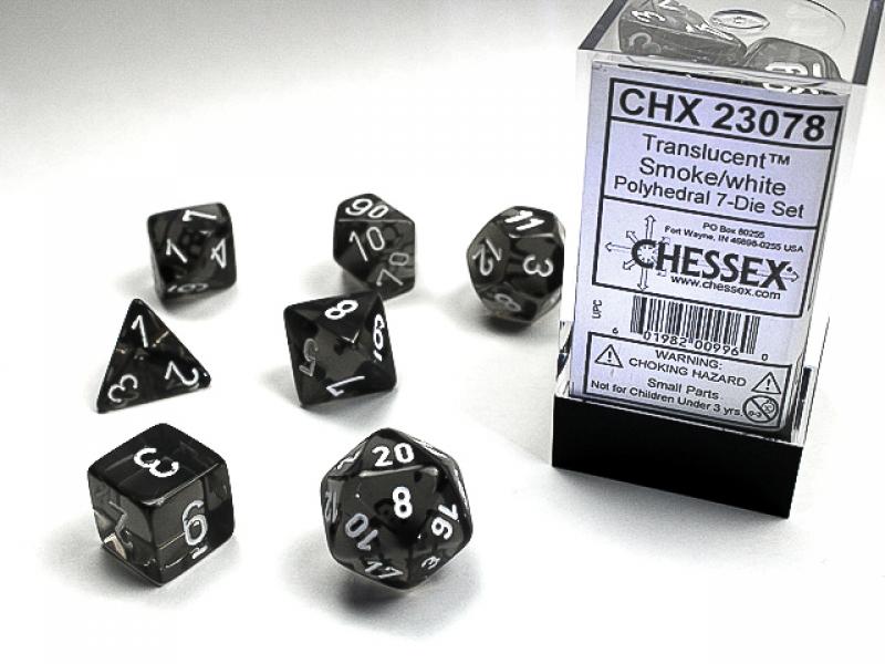 Poly Dice Set (7): Translucent Smoke/White