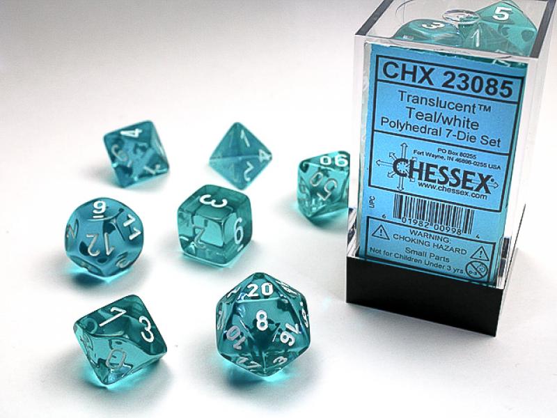 Poly Dice Set (7): Translucent Teal/White