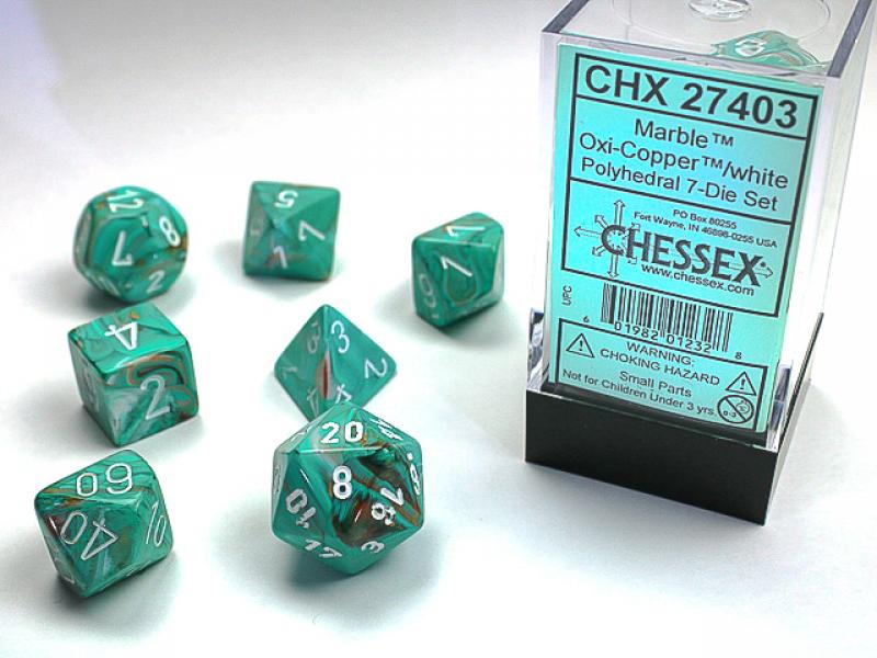 Poly Dice Set (7): Oxi-copper/white