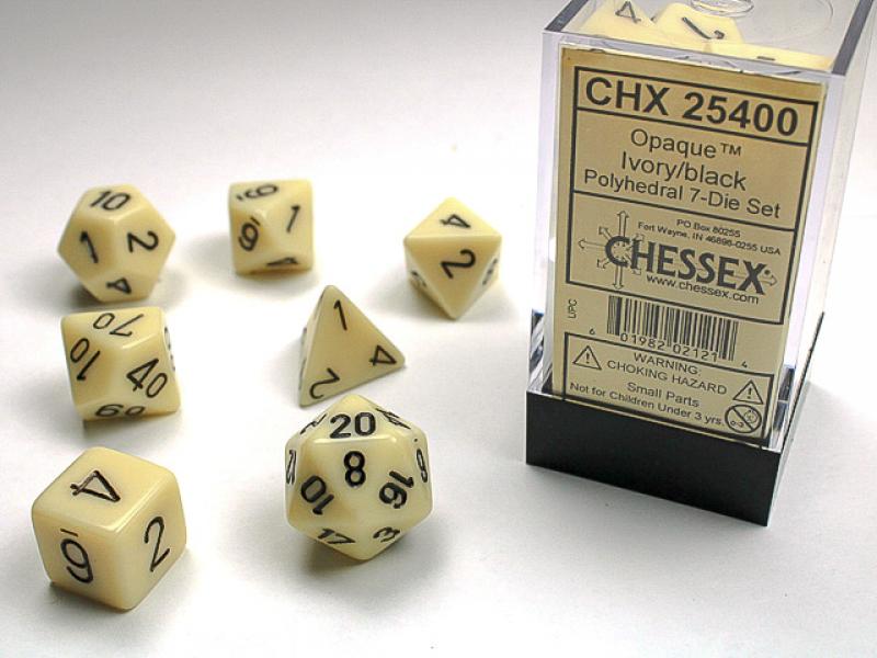 Poly Dice Set (7): Opaque Ivory/Black