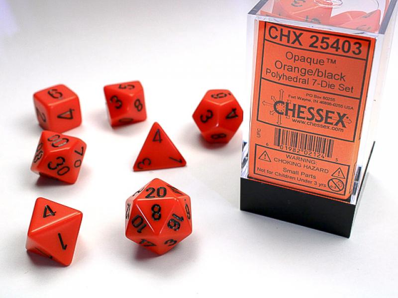 Poly Dice Set (7): Opaque Orange/Black