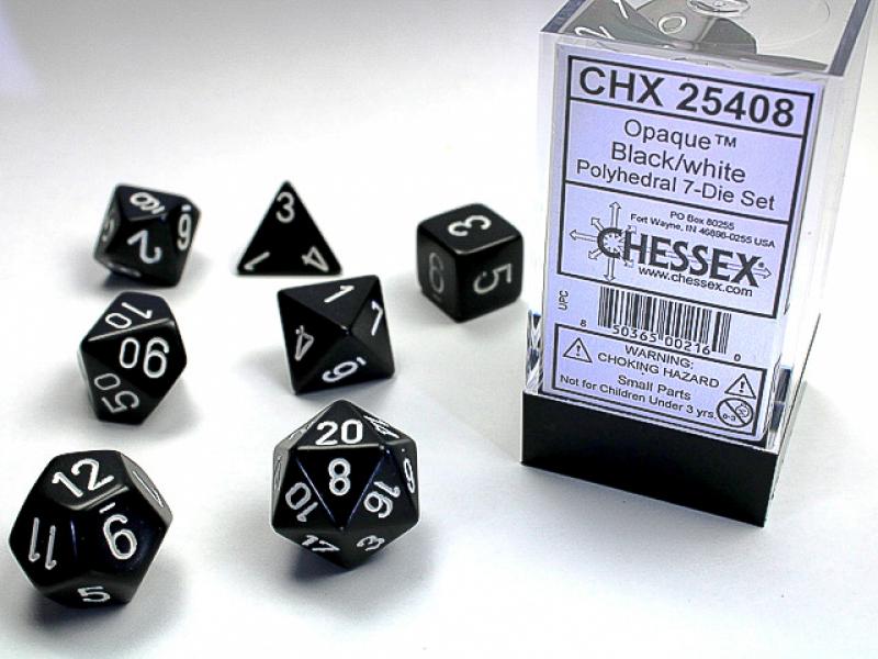 Poly Dice Set (7): Opaque Black/White