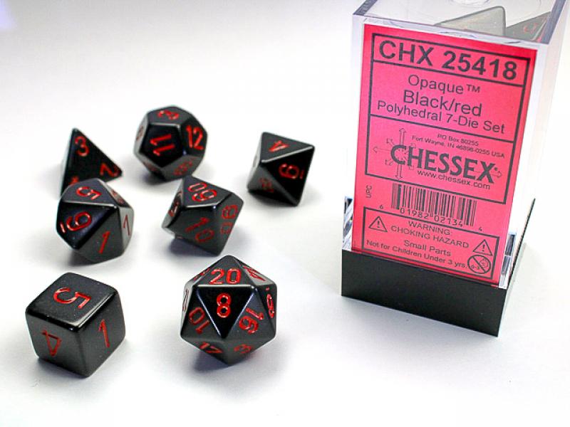 Poly Dice Set (7): Opaque Black/Red