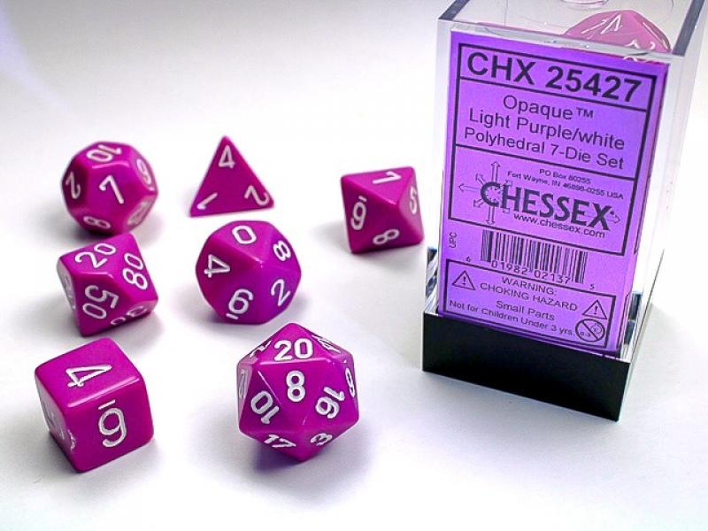 Poly Dice Set (7): Opaque Light Purple/White