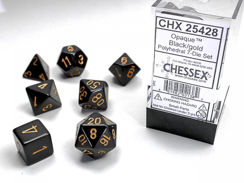 Poly Dice Set (7): Opaque Black/Gold