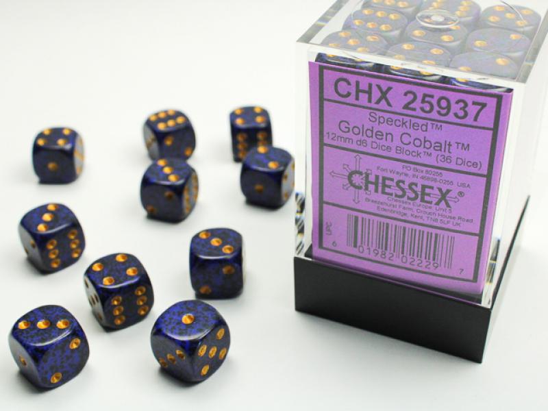 12mm D6 Dice Block (36): Golden Cobalt