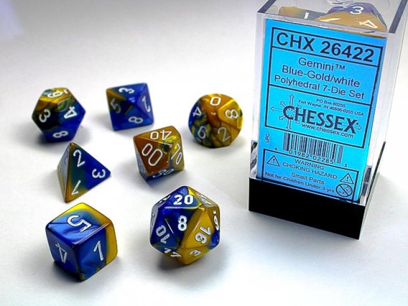 Poly Dice Set (7): Gemini Blue-Gold/White