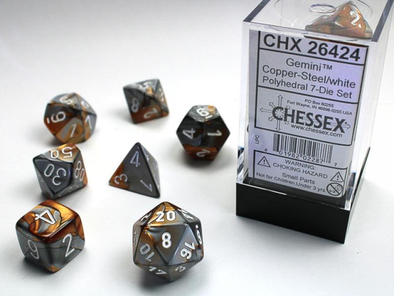 Poly Dice Set (7): Gemini Copper-Steel/White