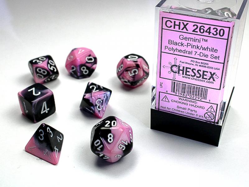 Poly Dice Set (7): Gemini Black-Pink/White