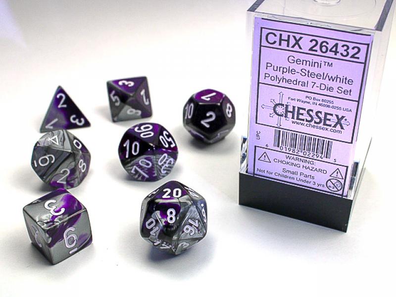 Poly Dice Set (7): Gemini Purple-Steel/White