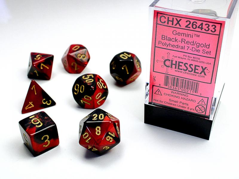 Poly Dice Set (7): Gemini Black-Red/Gold