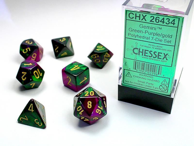 Poly Dice Set (7): Gemini Green-Purple/Gold