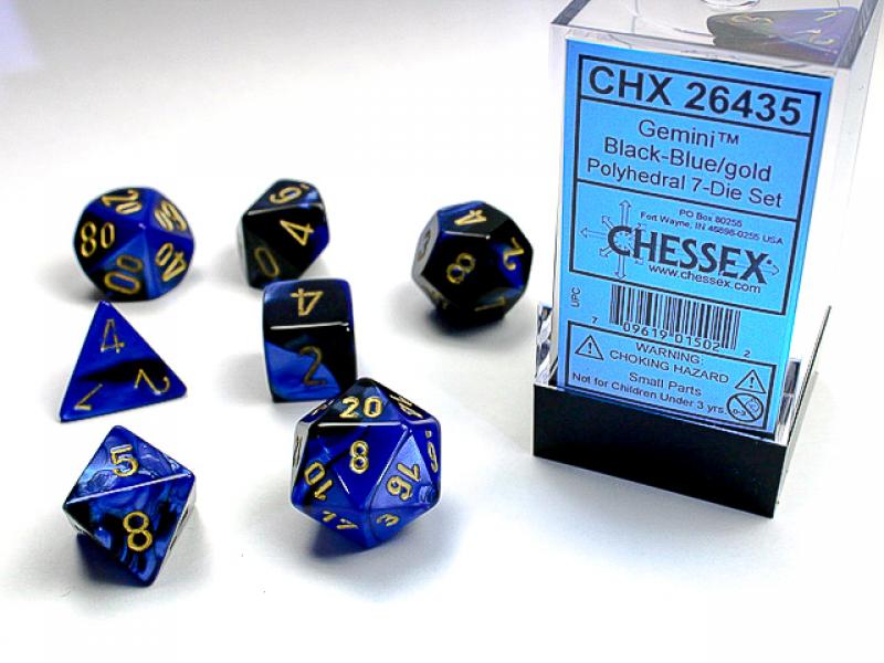 Poly Dice Set (7): Gemini Black-Blue/Gold