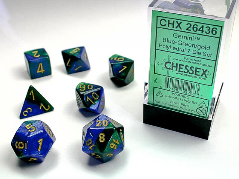 Poly Dice Set (7): Gemini Blue-Green/Gold