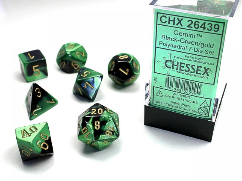 Poly Dice Set (7): Gemini Black-Green/Gold