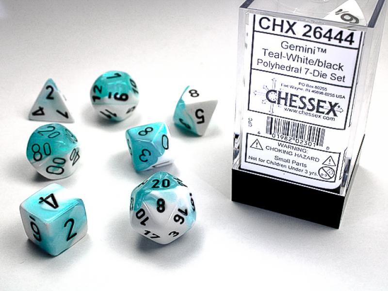 Poly Dice Set (7): Gemini White-Teal/Black