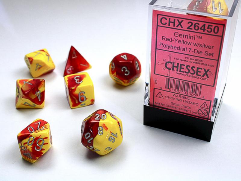 Poly Dice Set (7): Gemini Red-Yellow/Silver