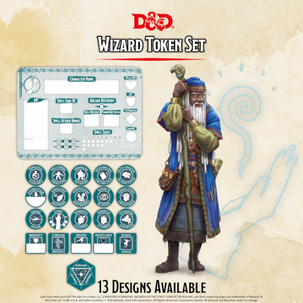 D&D Wizard Token Set (Player Board & 22 tokens)