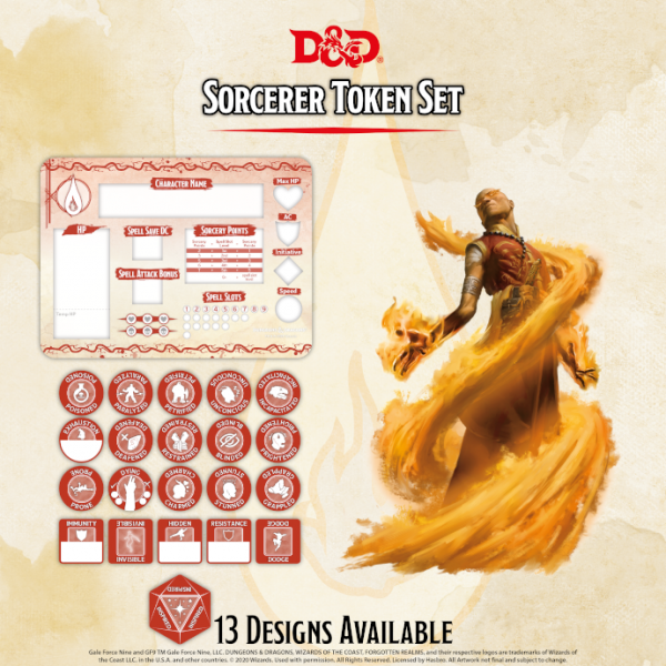 D&D Sorcerer Token Set (Player Board & 22 tokens)