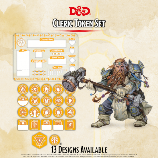 D&D Cleric Token Set (Player Board & 22 tokens)