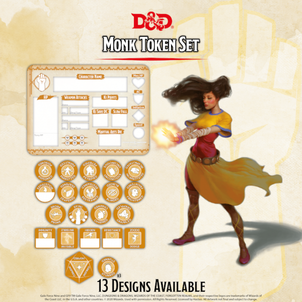 D&D Monk Token Set (Player Board & 22 tokens)