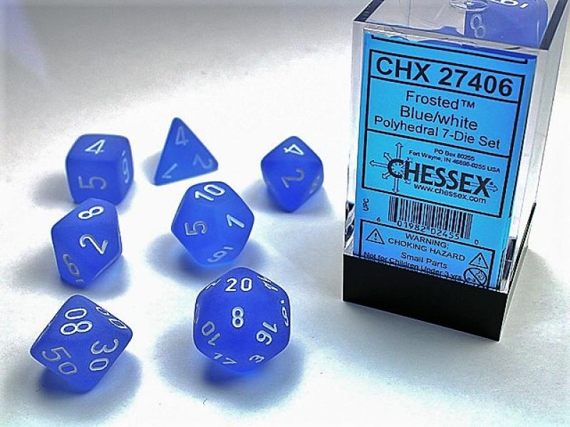 Poly Dice Set (7): Frosted Blue/White