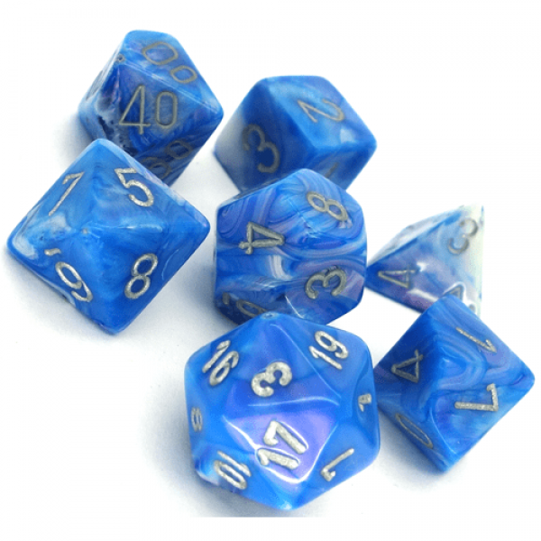 Poly Dice Set (7): Mother of Pearl Blue/Silver