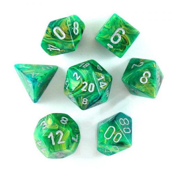 Poly Dice Set (7): Lustrous Green/Silver
