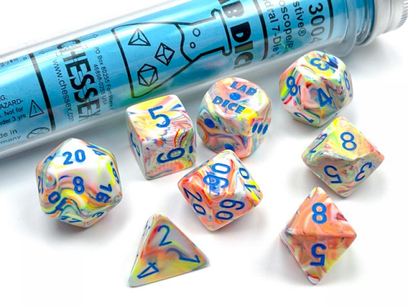Poly 7 Set: Festive Polyhedral Kaleidoscope/blue 7-Die Set Lab Dice