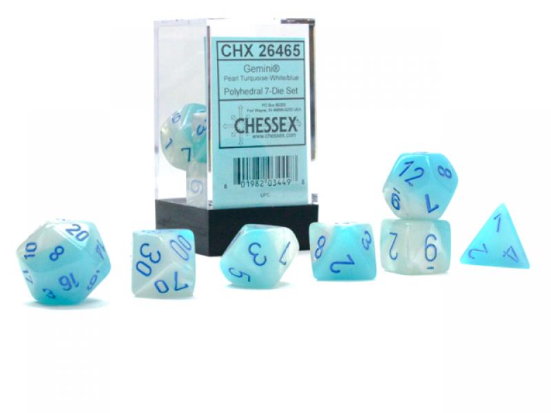 Gemini Polyhedral Pearl Turquoise-White/blue Luminary 7-Die Set