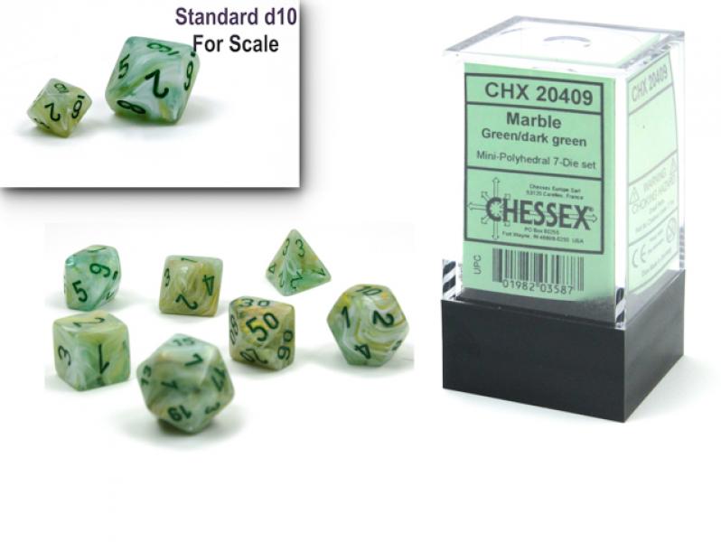 Mini Polyhedral Dice Set (7): Marble Green/dark green