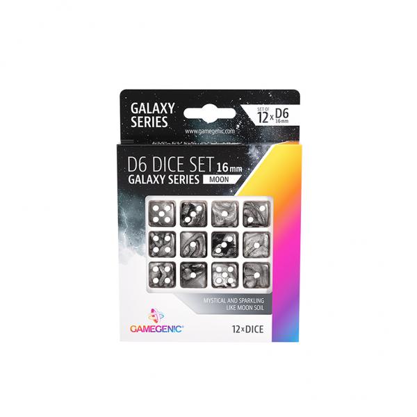 Gamegenic Galaxy Series - Moon - D6 Dice Set 16 mm (12 pcs) Black