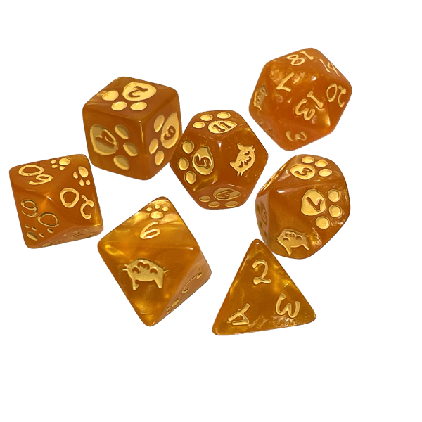 Kitten Polyhedral Dice Set: Orange