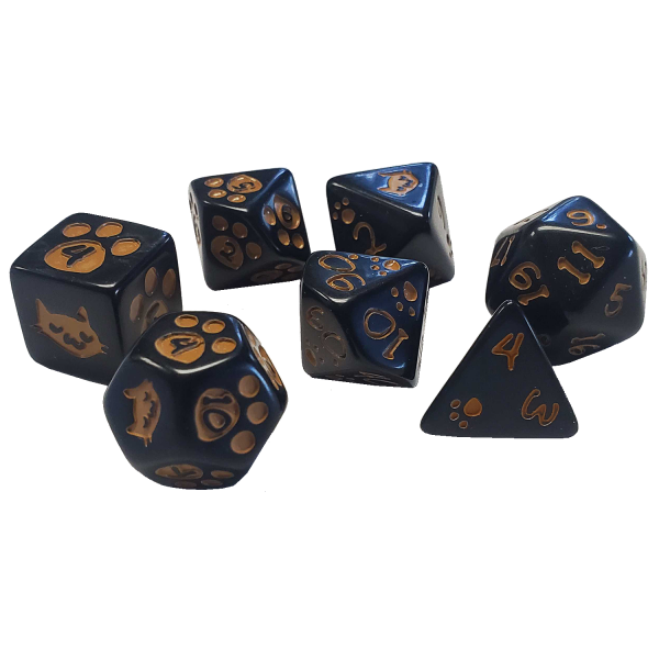 Kitten Polyhedral Dice Set: Black