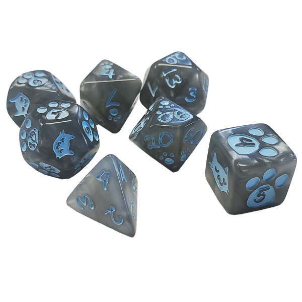 Kitten Polyhedral Dice Set: Gray